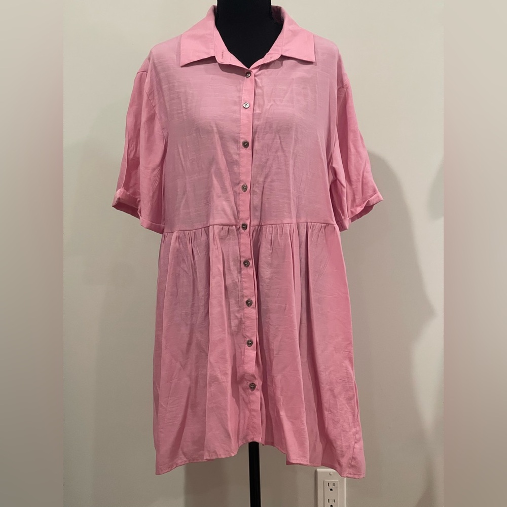 B L‎ Pink Button-Up Collared Summer Dress w Pockets 370
